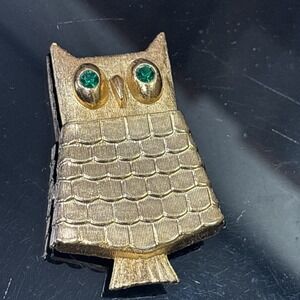Avon Jeweled Owl Pin Perfume Brooch Vintage W/Glace Perfume Gold Tone retro old